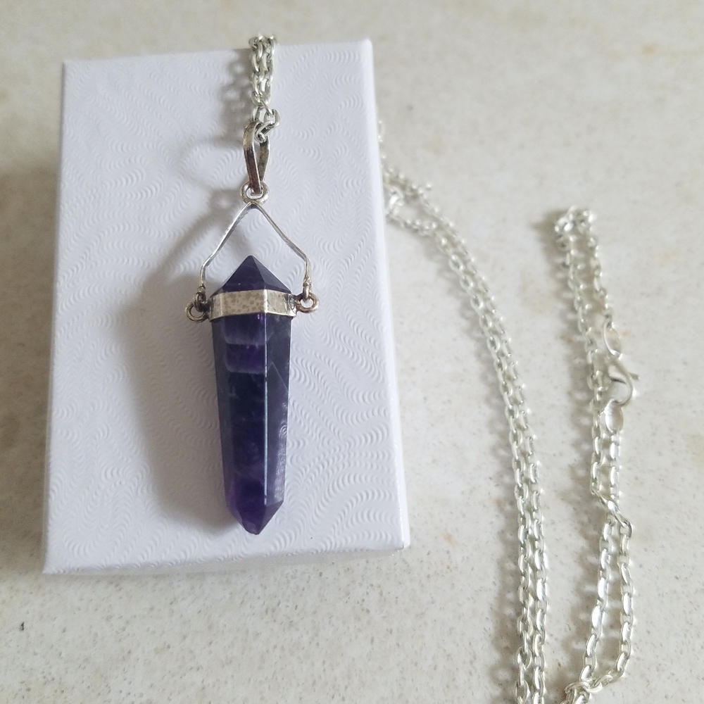 Amethyst Stone Silver Chain Necklace NWT